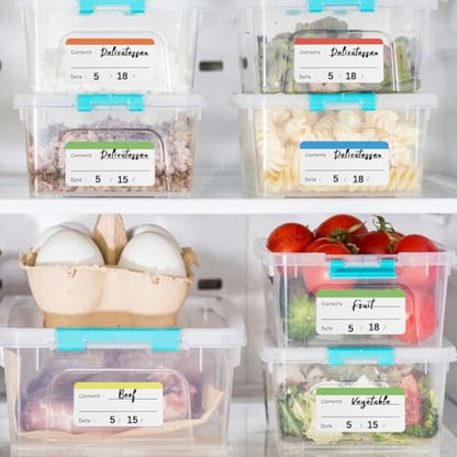 100Pcs Removable Food Storage Labels Paper Self Adhesive Stickers Colorful Refrigerator Freezer Labels 2.36x1.18 Inch Waterproof Rectangle Decals with Contents Date Easy Clean