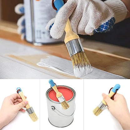 Honbay 2PCS Chalk & Wax Paint Brush Set for Wooden Furniture DIY Painting and Waxing Tool Bristle Stencil Brushes Including Flat and Round Chalked Paint Brushes