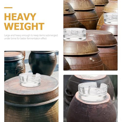 SHOWERORO Glass Weights for Fermenting with Comfortable to Hold Handle, Heavy Glass Fermentation Lids Compatible with Wide Mouth Mason Jars, Dishwasher Safe for Sauerkraut, Pickling,