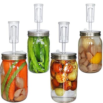laffeya Stainless Steel Fermentation Lids for Wide Mouth Mason Jars, 4 Set | 4 Ferment Lid+Fermenting airlock+Grommet+Rings, for Sauerkraut, Pickle, Kimchi, Hot sauce. Fits 3.38in wide-mouth (Jars excl)