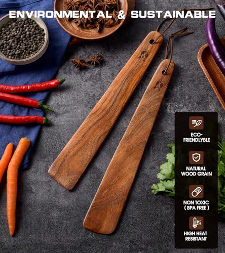 12 inch Teak Wooden Spatula for Cooking, Small Wood Flipper, Egg Scraper, Flat Wood Turner, Multipurpose Wooden Cooking Utensils, Spatulas Spoons Perfect for Flipping, Scraping & Turning, Set of 2 - size: 2PCS Wooden Spatula