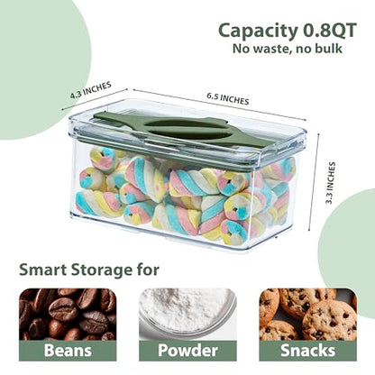 4-Pack Small Pantry Containers, 0.8 QT/0.76 L Clear SAN Food Storage Canisters with Twist-Lock Lids, Stackable for Sugar, Tea Bags, Seasoning, Nuts, Snacks (Green) - color: Green