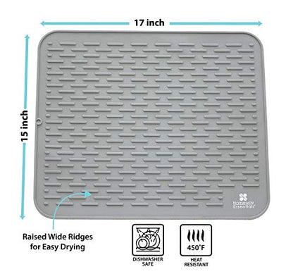 Silicone Dish Drying Mat 17 x 15, Large Countertop Drainer, Sink Protector and Heat Resistant Trivet, Grey - color: Gray, size: LARGE