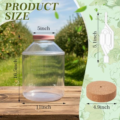 Ziliny 5 Gallon Plastic Wide Mouth Carboy with 1 Wooden Drilled Corks, Airlock, and Lid, PET 5 Gallon Water Jug Jar with Volume Markings for Beer Wine Brewing Fermentation Making Equipment