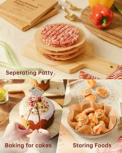 Katbite 200Pcs 6 Inch Parchment Paper Rounds, Unbleached & Non-stick, Precut Parchment Circles for Cheesecake Spring Pans, Fridge Storage/Freezing Hamburger Patties - size: 6inch-200-Unbleached
