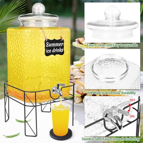 4.6 Gallon Glass Beverage Dispenser with Stand Beverage Dispensers with Stanless Steel Spigot Hanging Chalkboard Signs Drip Trays Drink Juice Dispenser with Lids for Party Wedding Kitchen