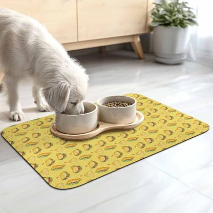 Yellow Tacos Dish Drying Mat for Kitchen Counter, Drying Mats Super Absorbent Microfiber Kitchen Countertop Protector Dishes Pad 12"x16", Cheese Vegetables Cartoon Food - size: 16" x 12"