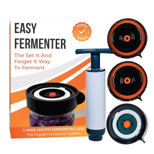 Fermentation Kit, Includes 3 Fermenting Lids for Wide Mouth Mason Jars & Oxygen Extractor Pump, Mason Jar Airlock Lid For Fermenting Kimchi, Pickle, & Sauerkraut - color: Blue