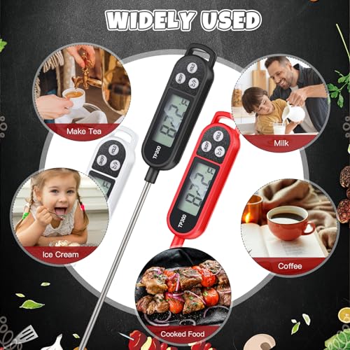 Copkim 6 Pcs Meat Food Thermometer Food with Probe Water Liquid Instant Read Digital Thermometer Kitchen Cooking Supplies for Cooking BBQ Milk Yogurt (Black,White,Red) - color: Black, White, Red