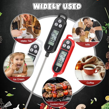 Copkim 6 Pcs Meat Food Thermometer Food with Probe Water Liquid Instant Read Digital Thermometer Kitchen Cooking Supplies for Cooking BBQ Milk Yogurt (Black,White,Red) - color: Black, White, Red