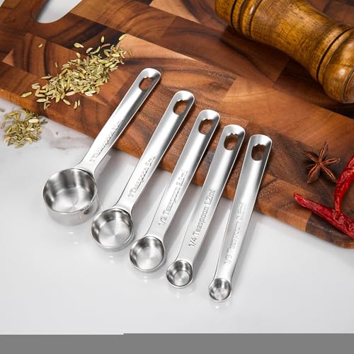 KEAWELL Premium 5-Piece 18/10 Stainless Steel Measuring Spoons Set – Durable, Stackable, Dishwasher Safe – Nesting Design for Baking & Cooking (Silver, 5PC Measuring Spoons) - size: 5PC Measuring Spoons