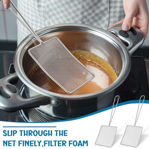 Mumufy 2 Pcs Square Fine Mesh Skimmer Spider Strainer Oil Skimmer for Deep Fryer Frying Scoop Stainless Steel Spider Strainer with Long Handle for Kitchen Swimming Pools Fried Food (5 x 6 Inch) - size: 5 x 6 Inch