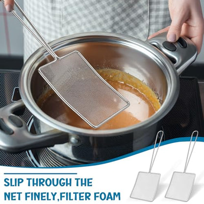 Mumufy 2 Pcs Square Fine Mesh Skimmer Spider Strainer Oil Skimmer for Deep Fryer Frying Scoop Stainless Steel Spider Strainer with Long Handle for Kitchen Swimming Pools Fried Food (5 x 6 Inch) - size: 5 x 6 Inch