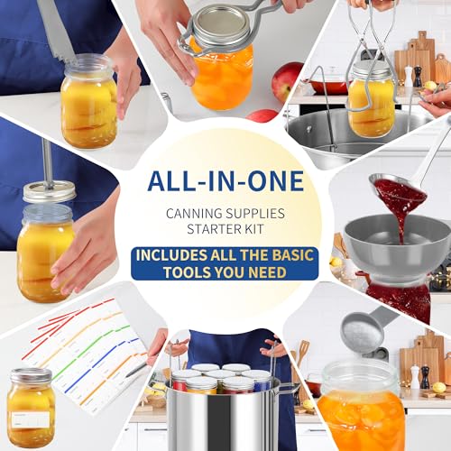 Canning Supplies Starter Kit,Canning Kit for Beginners of 9 with Jar Lifter，Wide Mouth Funnel,Wrench,Tongs,Lid Lifter,Bubble Popper,Canning Labels,ladle,Measuring spoon-Gray - color: X9-Gray