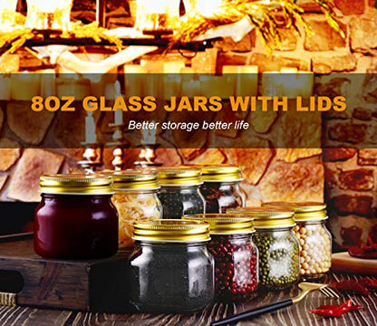 Rainforce Mason Jars 8 oz 30 Pack- Small Mason Jars With Gold Lids -1/4 Quart Canning Jars| Storage Pickling Jars For Jelly, Jam, Honey, Pickles, Spice - With 30 Chalkboard Labels - color: Gold