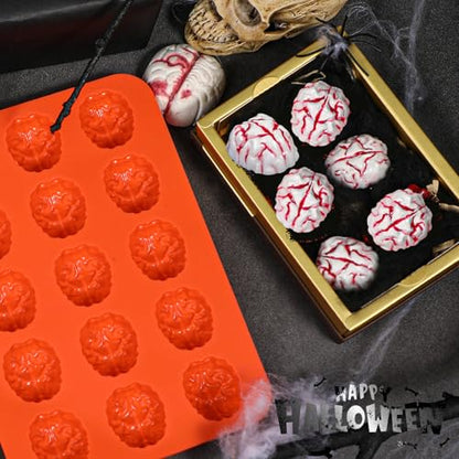 Webake Brain Chocolate Mold, Bite Size Halloween Brain Silicone Molds 15-Cavity for Halloween Chocolate, Candy, Jello, Cupcake, Treats, Pack of 2 - style: Brain