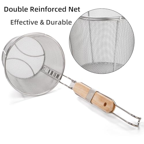 ZAVOOS 2 Pack Pasta Strainer Basket, Stainless Steel Mesh Spider Strainer with Wooden Handle for Boiling, Kitchen Fine Food Skimmer Deep Fry Basket for Pasta, Noodle, Dumpling, 5.3''D x 5.1''H