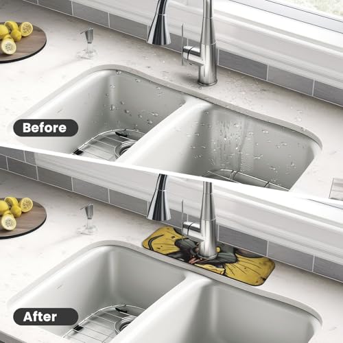 Faucet Mat For Kitchen Sink Super Absorben Diatomite Fast Drying Stone Faucet Suction Pad 15 X 5.5 Inch Non-Slip Washable Sink Mat Gadgets For Bathroom Kitchen Counter Rat Eats A Piece Of Cheese