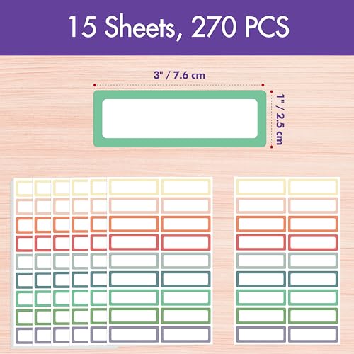 270 PCS Removable Labels, 9 Colors Self-Adhesive Rectangular Stickers Water/Oil/Tear Resistant for Food Containers, Freezer, Kitchen, Files, Jars, Pantry Storage, Office, Bathroom, School (15 Sheets) - color: Style 5