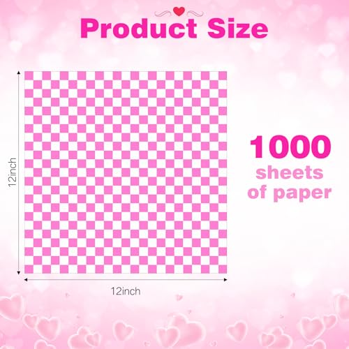Spakon 1000 Sheets Wax Deli Paper Sheets for Food 12 x 12 Inch Checkered Dry Waxed Deli Basket Liners for Sandwich Wrapping, Food Basket Liners, Picnic party(Hot Pink-white) - color: Hot Pink-white