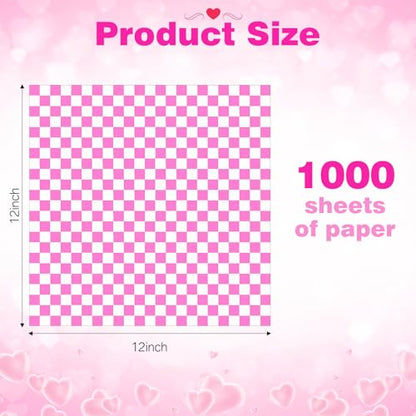 Spakon 1000 Sheets Wax Deli Paper Sheets for Food 12 x 12 Inch Checkered Dry Waxed Deli Basket Liners for Sandwich Wrapping, Food Basket Liners, Picnic party(Hot Pink-white) - color: Hot Pink-white