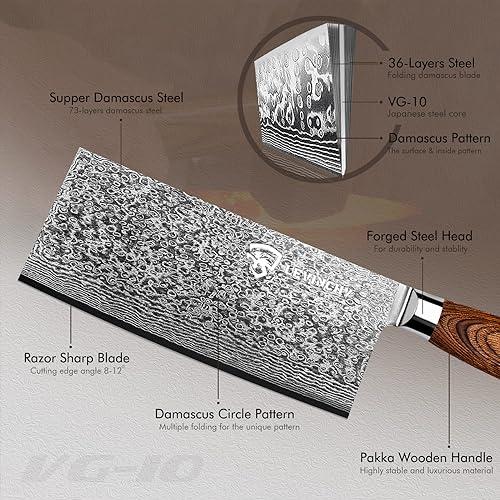 Damascus 8 inch Cleaver Knife, Professional Handmade Damascus Stainless Steel Kitchen Knife, Superb Edge Retention, Stain & Corrosion Resistant, Ergonomic PAKKA Wood Handle - color: 8" Damascus Cleaver Knife