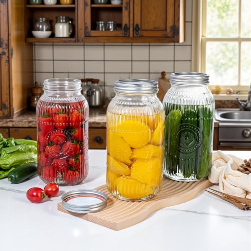 WELLIFE 64oz Mason Jars, 6 Pack Large Mason Jars Wide Mouth for Pickling, Canning, Fermenting and Food Storage, Microwave & Dishwasher Safe - color: Clear Sunflower Mason Jars 64oz-6Pcs