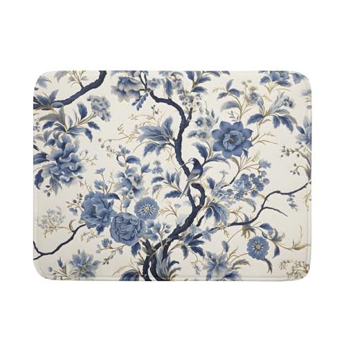 Chinoiserie Trees Dish Drying Mat for Kitchen Counter,Bule Birds Flowers Drying Mat 18 x 24 Inch with Absorbent Reversible Microfiber Drying Pad for Coffee Bar - size: 18" x 24"