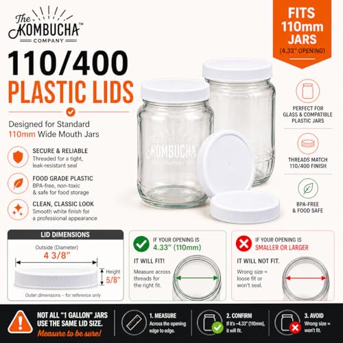110mm (4.33") Fit - 3-Pack Black Plastic Lids for 1 Gallon Wide Mouth Jars – PE Foam Liner, Food-Grade, Leak-Resistant Caps (Jars Not Included) - color: Black