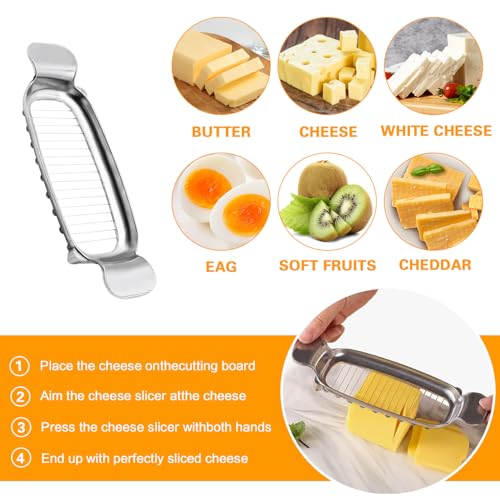 Stainless Steel Butter Cheese Slicer, Multipurpose Handheld Cutter for Block Cheese, Butter and Soft Fruits, Dishwasher Safe