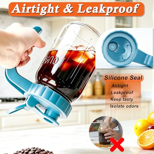 Mason Jar Pitcher With Pour Spout Lid 32 Oz Glass Breastmilk Storage 2 Pack Wide Mouth Airtight & Leakproof Water Jug With Flip Cap For Cold Brew Coffee Iced Tea Sun Tea Lemonade Juice Beverages - color: 32 OZ 2PC
