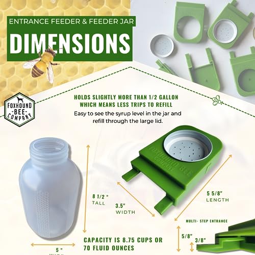 Foxhound Bee Co Bee Feeder | Half Gallon Plastic Entrance Feeder for Sugar Syrup | Leakage-Free Hive Feeder for Beekeeping, 2 Pack - size: 2 Pack Entrance Feeder with Jar