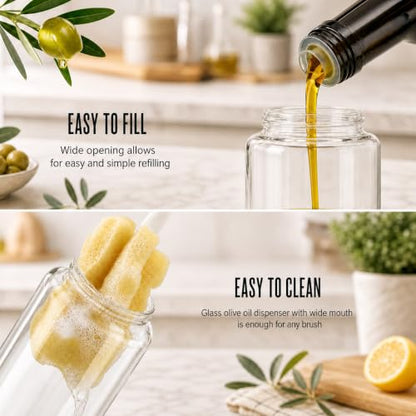 Aelga Olive Oil Dispenser - 14 OZ Glass Oil and Vinegar Dispenser Bottles Set for Kitchen No Drip-Set of 2 - color: Silver, style: 14OZ Set of 2