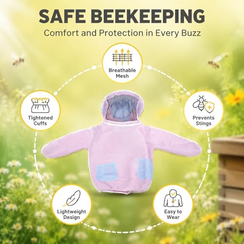 Beekeeping Jacket with Veil, Breathable Mesh Cotton Ventilated Bee Jacket for Women - Sting Protection, Cool Comfort, Stylish Design for Beekeeping