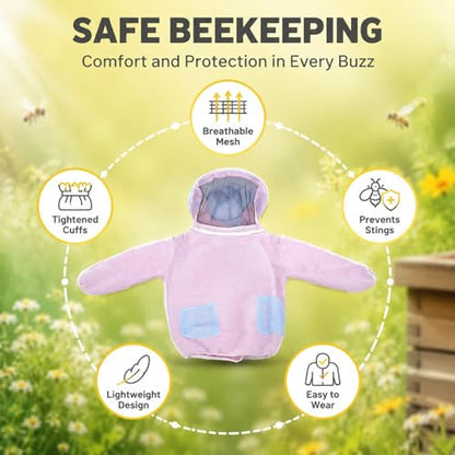 Beekeeping Jacket with Veil Breathable Mesh Cotton Ventilated Half Body Design in Lightweight Fabric - Secure Cuffed Sleeves, Comfortable Fit for Women Beekeepers