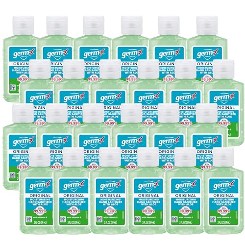 Germ-X Original Hand Sanitizer, 2 Fl Oz (Pack of 24), Less Drying Moisturizing Gel with Aloe and Vitamin E, No Rinse Formula, Bulk Mini Travel Size for On-The-Go