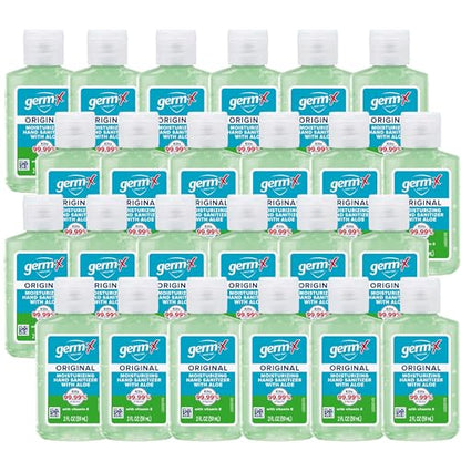 Germ-X Original Hand Sanitizer, 2 Fl Oz (Pack of 24), Less Drying Moisturizing Gel with Aloe and Vitamin E, No Rinse Formula, Bulk Mini Travel Size for On-The-Go