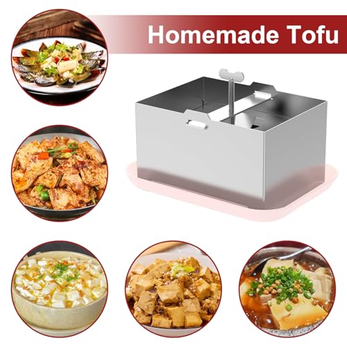 Tofu Press Stainless Steel, Sus304 Paneer Press with Presser Towel and Drip Tray, Tofu Maker for Homemade Firm Tofu, Paneer & Cheese-Fast Water Removal Enhanced Texture & Flavor