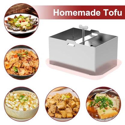 Tofu Press Stainless Steel, Sus304 Paneer Press with Presser Towel and Drip Tray, Tofu Maker for Homemade Firm Tofu, Paneer & Cheese-Fast Water Removal Enhanced Texture & Flavor