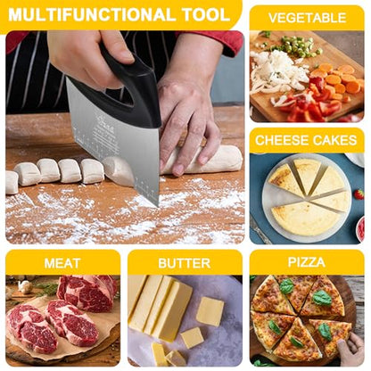 Bench Scraper Dough Cutter Salad Chopper with Cover and Large Stainless Steel Blade Vegetable Knife for Butter, Pizza, Cake, Onion