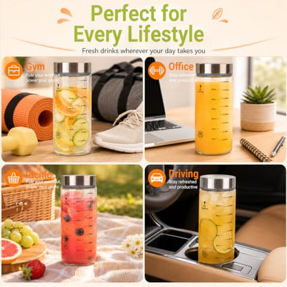 20oz Reusable Glass Juice Bottles with Lids, Wide Mouth, BPA-Free | Leak-Proof Clear Water Bottle for Juicing, Smoothie, Meal Prep | Capacity Markings, Brush Included, Dishwasher Safe | 4pcs - color: Clear-4 Pack, size: 20 Ounces