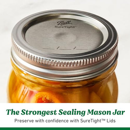 Ball Regular Mouth Pint 16oz. Glass Mason Jar with Lids and Bands, 8 Count - size: 16oz (8-Pack)