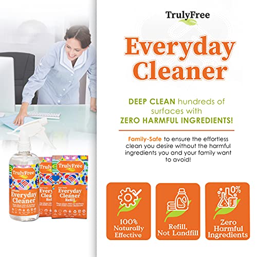 Truly Free Everyday Cleaner Kit - Multipurpose Cleaner Spray, Kitchen Counter Cleaner, Natural Cleaning Products, Multi-Surface Household Solution, 16 oz Reusable Empty Bottle + Two Fills, 3 oz ea. - size: 1 Count (Pack of 1)