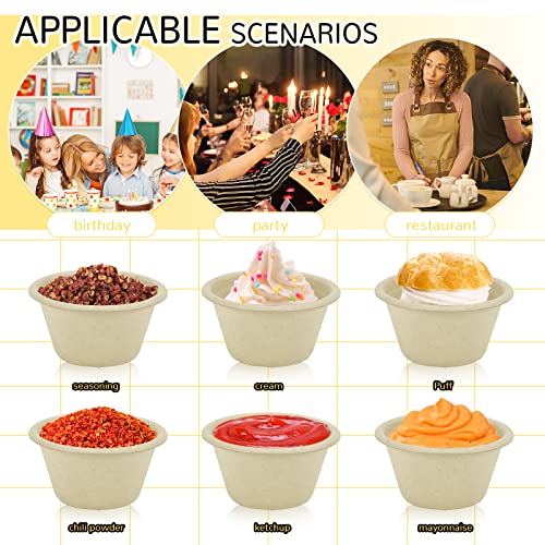 LeonBach 200 Pack 2oz Natural Sugarcane Paper Bowls, Compostable Paper Condiment Snack Sample Tasting Serving Cups Biodegradable Food Containers Small Dipping Cup - color: Brown, style: 2oz-200 Pack