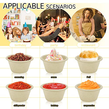LeonBach 200 Pack 2oz Natural Sugarcane Paper Bowls, Compostable Paper Condiment Snack Sample Tasting Serving Cups Biodegradable Food Containers Small Dipping Cup - color: Brown, style: 2oz-200 Pack