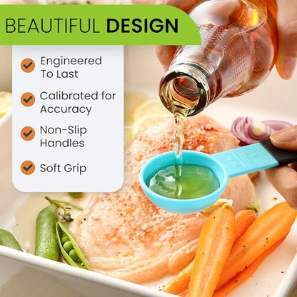 Spring Chef Magnetic Measuring Cups and Spoons Set of 9, Nesting Plastic Kitchen Tool with Easy to Read Markings - Measure Dry or Liquid Ingredient, BPA Free, Aqua Sky - color: Blue (Aqua Sky)