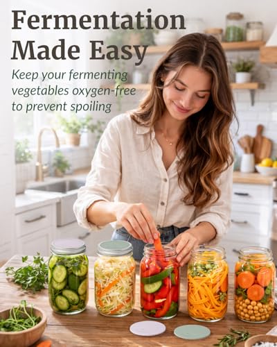 Elementi Mason Jar Fermentation Lids - Set of 4 Easy Grip Silicone Airlock Lids for Wide Mouth Mason Jars – Sauerkraut & Pickling Fermentation Kit – Self Burping Airlocks for Fermenting Kit - color: Sage Green, Stone Grey