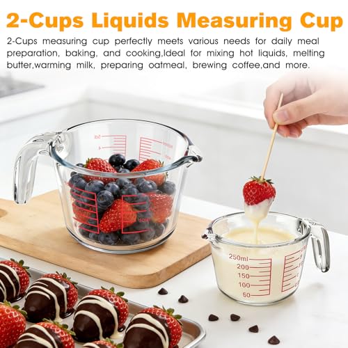 Glass Measuring Cup 2 Cup For Kitchen and Baking Microwave Oven Dishwasher Safe Measuring Cups Clear Borosilicate Glass Liquid Measuring Cup Kitchen Measuring Cup with Handle (16 oz/500ml)