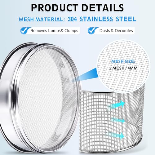 PATIKIL 5 Mesh(4mm) Lab Sieve, 7.9"(20cm) Diameter Sifting Screen 304 Stainless Steel Wire Cloth Fine Mesh Sieve for Industrial Laboratory Home Soil Sifter Dry Sift Screens Hash - size: 5 Mesh(4mm)/7.9"