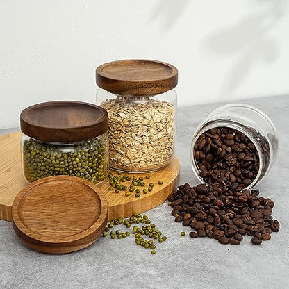1 PC Small Glass Storage Jars with Airtight Lids, 11 fl oz (300ml) coffee container with Wooden Lid, Glass Pantry Canister for Beans, Rice, Sugar and etc - color: clear-（1PC，11FL OZ/ 300ML）